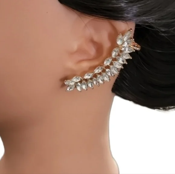 CZ MARQUISE Faceted Gold Statement Cuff Climbing Earrings Wedding Bridal - Picture 13 of 13